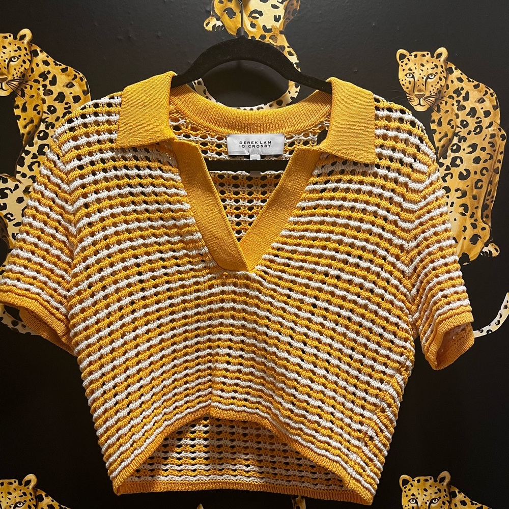 10 Crosby Derek Lam Yellow and White Knit Top - Picture 7 of 8